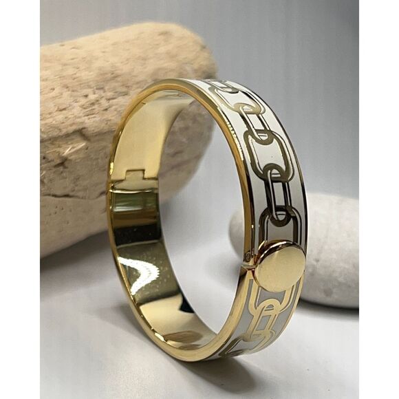 Halcyon Days Chain Cream & Gold Hinged Bangle - Picture 13 of 16